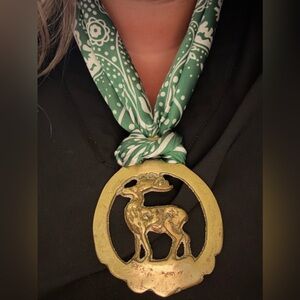Brass Stag Medallion with Scarf Necklace